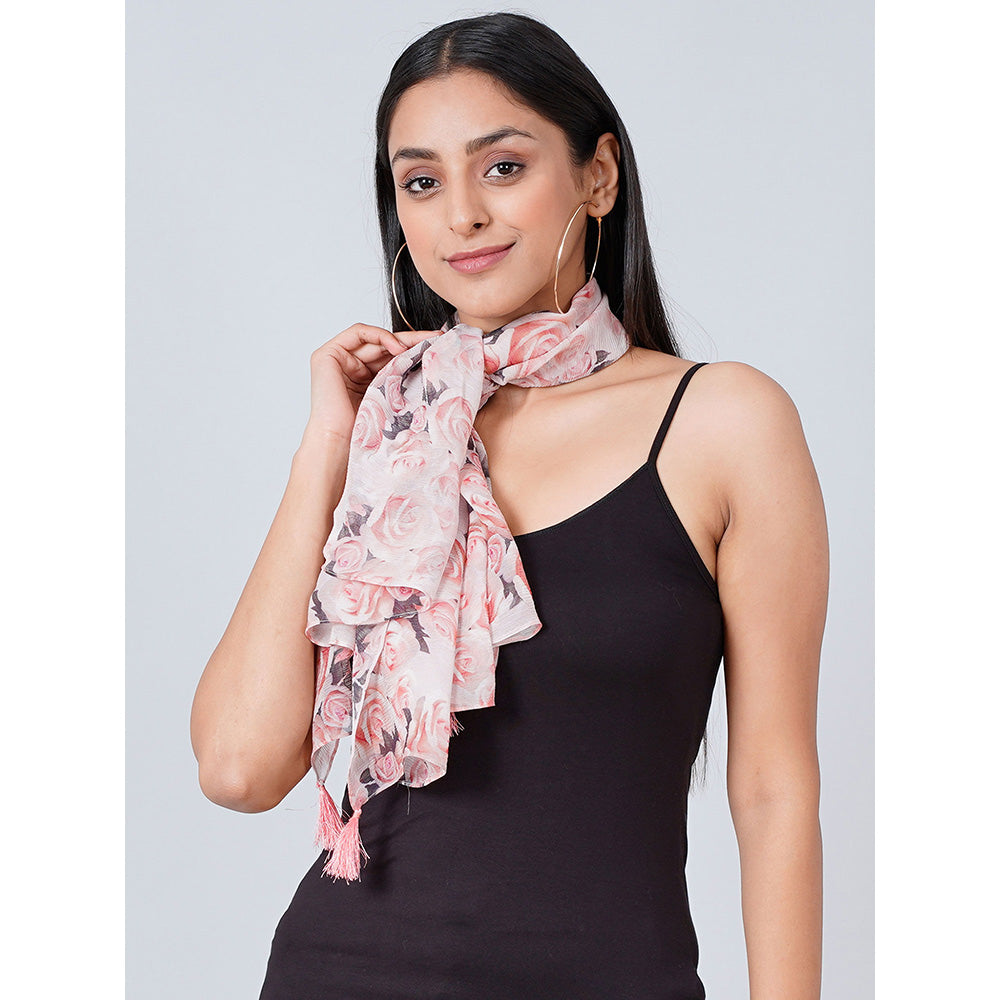 First Resort by Ramola Bachchan Pink Floral Scarf