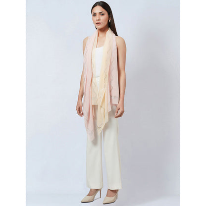 First Resort by Ramola Bachchan Peach and Cream Ombre Embellished Cashmere Stole