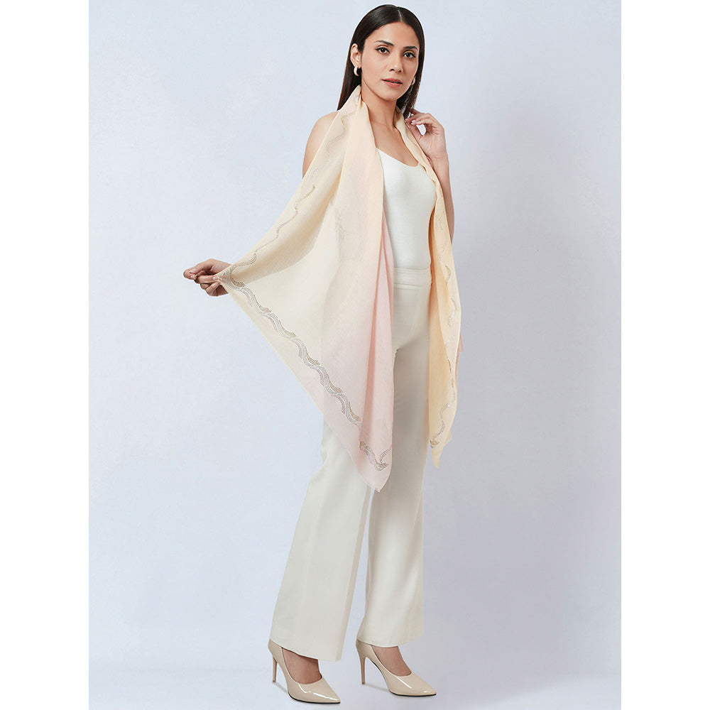 First Resort by Ramola Bachchan Peach and Cream Ombre Embellished Cashmere Stole