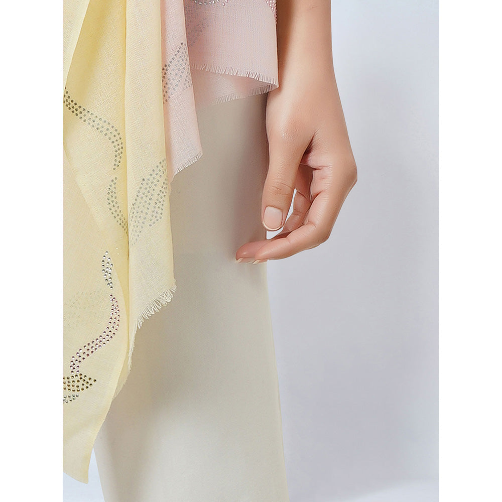 First Resort by Ramola Bachchan Peach and Cream Ombre Embellished Cashmere Stole