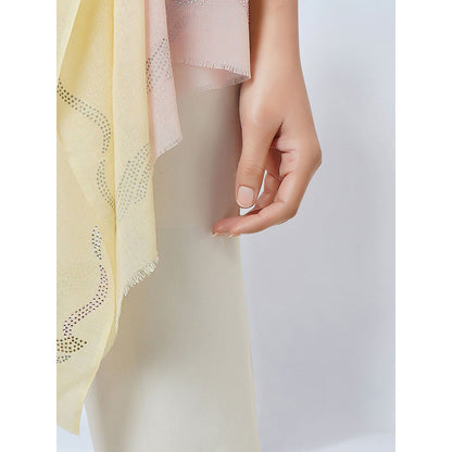 First Resort by Ramola Bachchan Peach and Cream Ombre Embellished Cashmere Stole