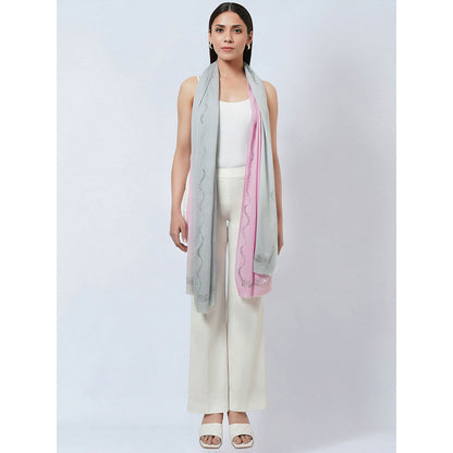 First Resort by Ramola Bachchan Pink and Grey Ombre Embellished Cashmere Stole