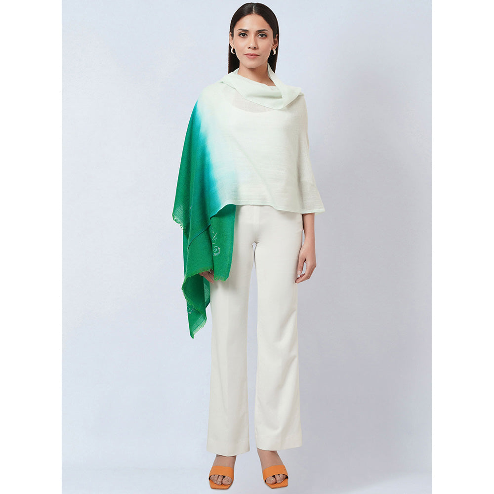 First Resort by Ramola Bachchan Cream and Sea Green Ombre Embellished Cashmere Stole