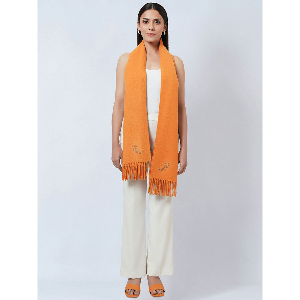 First Resort by Ramola Bachchan Mustard Embellished Thick Cashmere Stole