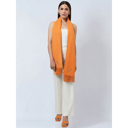 First Resort by Ramola Bachchan Mustard Embellished Thick Cashmere Stole
