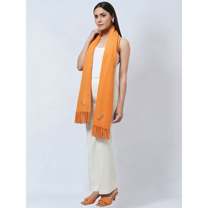 First Resort by Ramola Bachchan Mustard Embellished Thick Cashmere Stole