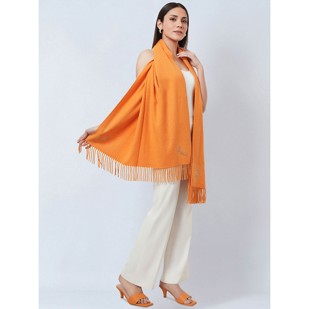 First Resort by Ramola Bachchan Mustard Embellished Thick Cashmere Stole