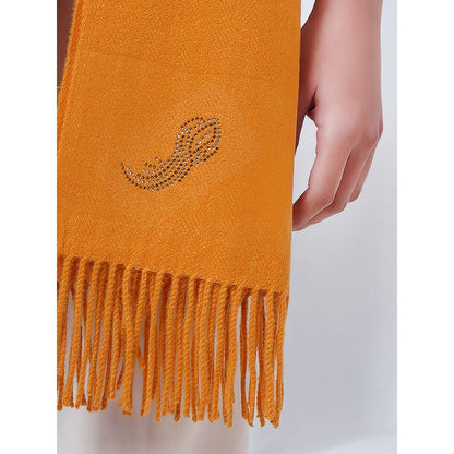 First Resort by Ramola Bachchan Mustard Embellished Thick Cashmere Stole