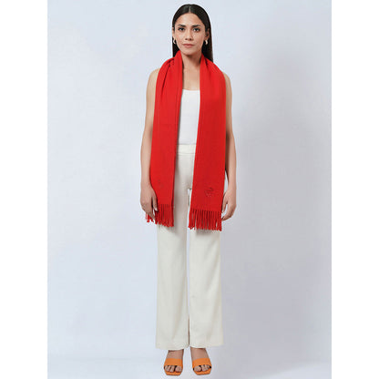 First Resort by Ramola Bachchan Red Embellished Thick Cashmere Stole