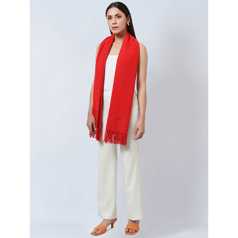 First Resort by Ramola Bachchan Red Embellished Thick Cashmere Stole