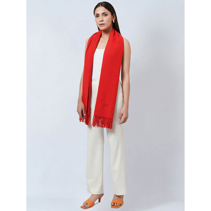 First Resort by Ramola Bachchan Red Embellished Thick Cashmere Stole