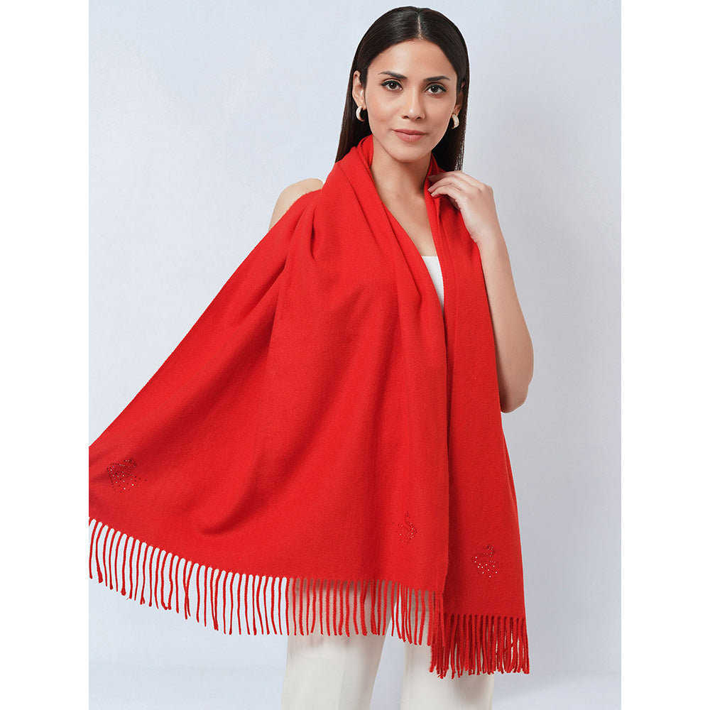 First Resort by Ramola Bachchan Red Embellished Thick Cashmere Stole