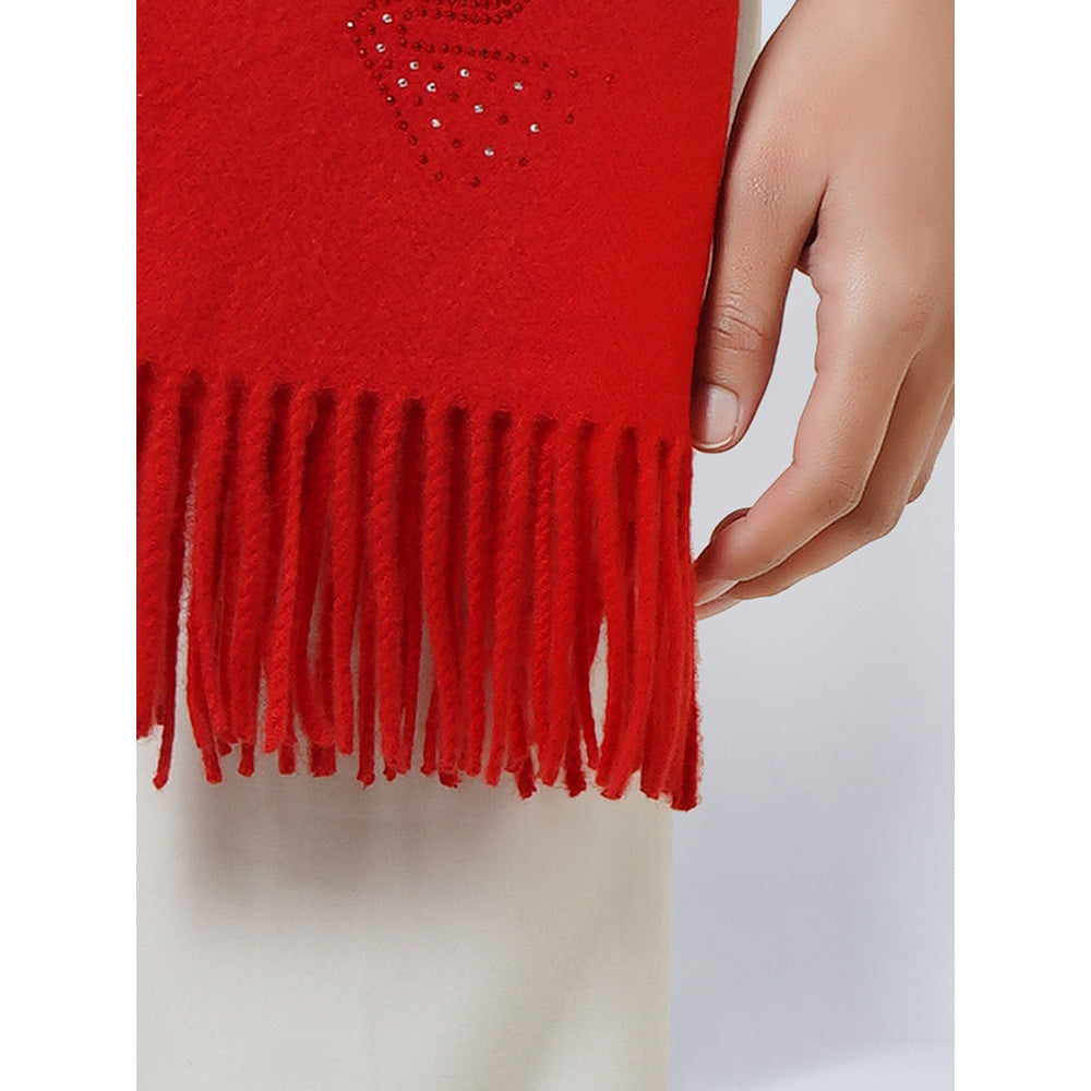 First Resort by Ramola Bachchan Red Embellished Thick Cashmere Stole
