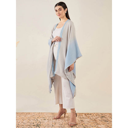 First Resort by Ramola Bachchan Grey and Sky Blue Cashmere Cape