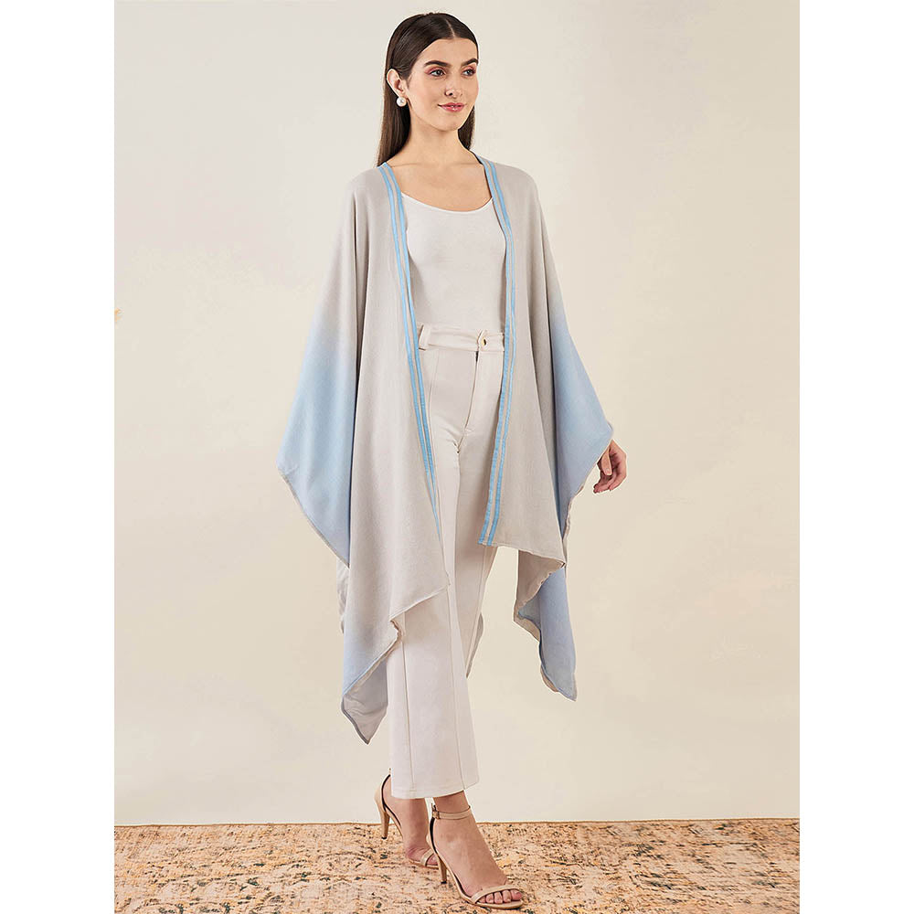 First Resort by Ramola Bachchan Grey and Sky Blue Cashmere Cape