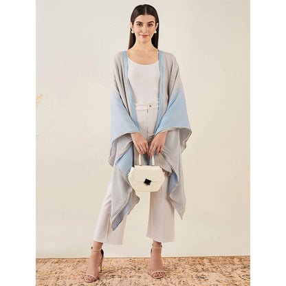First Resort by Ramola Bachchan Grey and Sky Blue Cashmere Cape