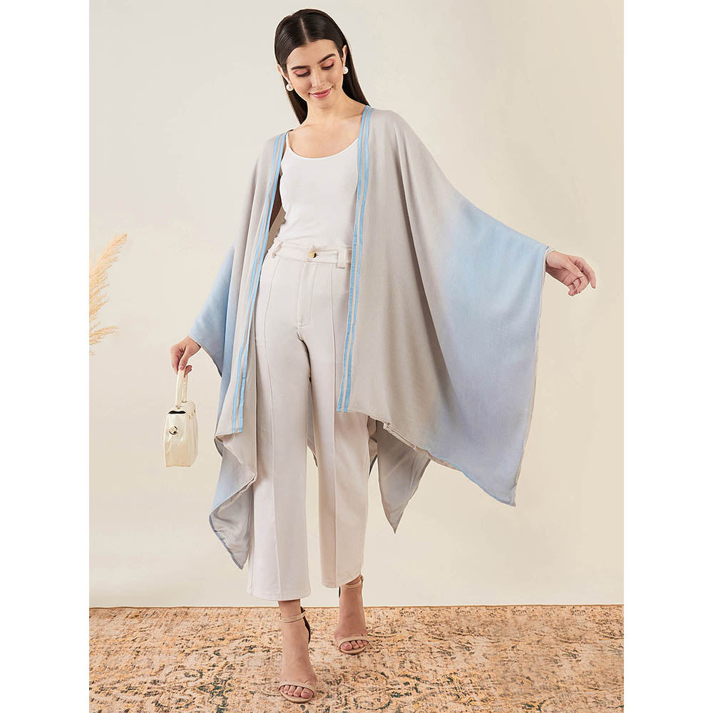 First Resort by Ramola Bachchan Grey and Sky Blue Cashmere Cape