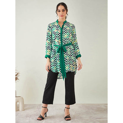 First Resort by Ramola Bachchan Green and White Chevron Dress (Set of 2)