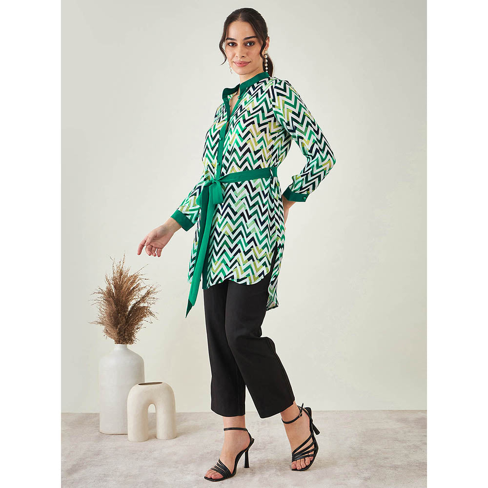 First Resort by Ramola Bachchan Green and White Chevron Dress (Set of 2)