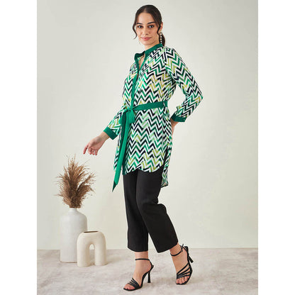 First Resort by Ramola Bachchan Green and White Chevron Dress (Set of 2)