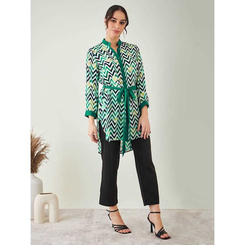 First Resort by Ramola Bachchan Green and White Chevron Dress (Set of 2)