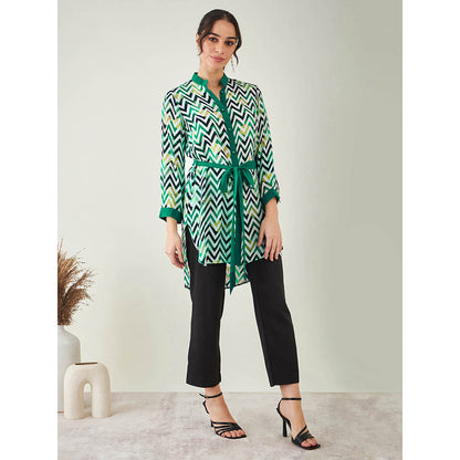First Resort by Ramola Bachchan Green and White Chevron Dress (Set of 2)