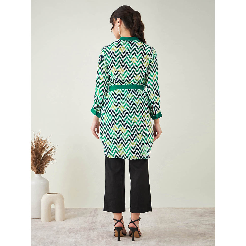 First Resort by Ramola Bachchan Green and White Chevron Dress (Set of 2)