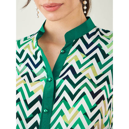 First Resort by Ramola Bachchan Green and White Chevron Dress (Set of 2)