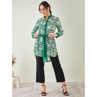 First Resort by Ramola Bachchan Green and White Chevron Dress (Set of 2)