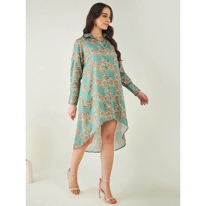 First Resort by Ramola Bachchan Green and Brown Floral Hi-Low Dress