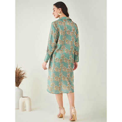 First Resort by Ramola Bachchan Green and Brown Floral Hi-Low Dress