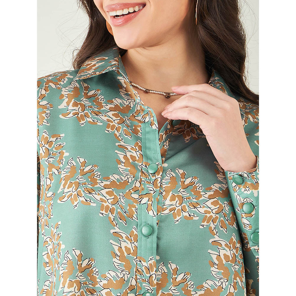 First Resort by Ramola Bachchan Green and Brown Floral Hi-Low Dress