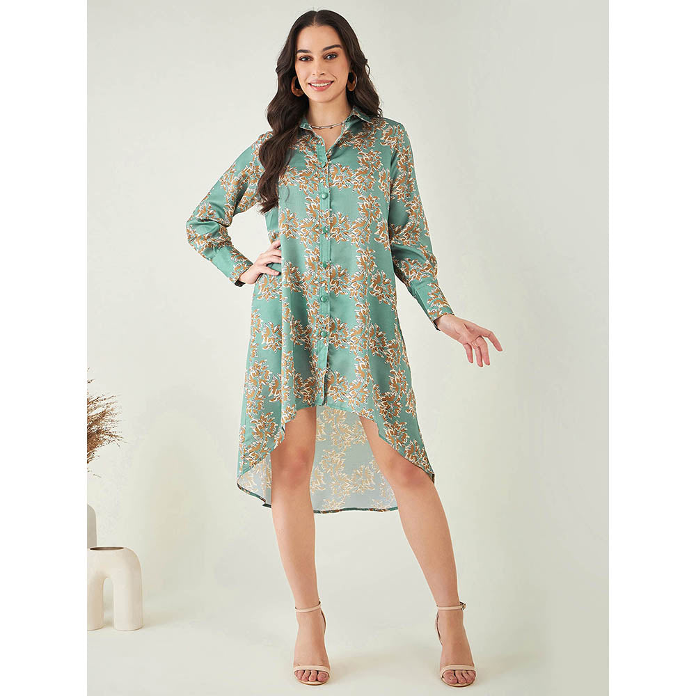 First Resort by Ramola Bachchan Green and Brown Floral Hi-Low Dress