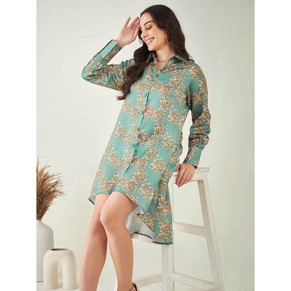 First Resort by Ramola Bachchan Green and Brown Floral Hi-Low Dress