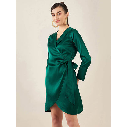 First Resort by Ramola Bachchan Teal Wrap Around Embellished Satin Short Dress