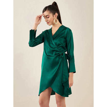 First Resort by Ramola Bachchan Teal Wrap Around Embellished Satin Short Dress