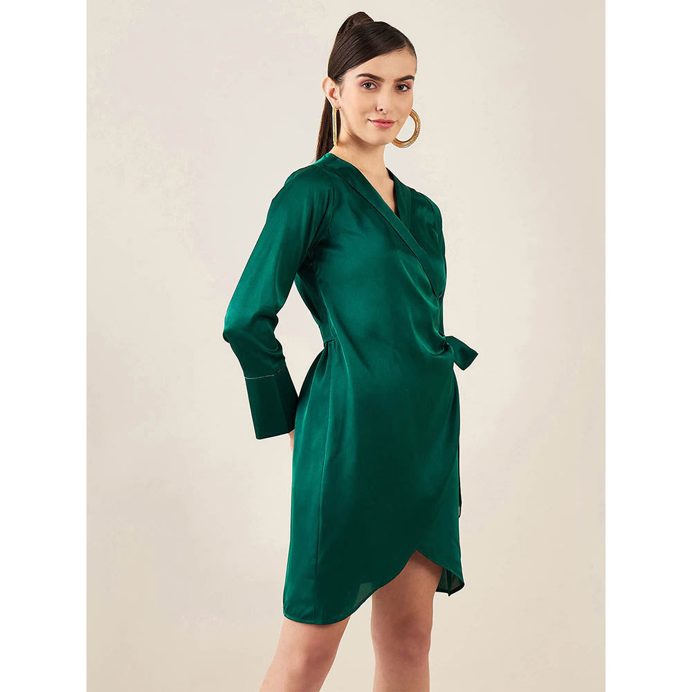 First Resort by Ramola Bachchan Teal Wrap Around Embellished Satin Short Dress