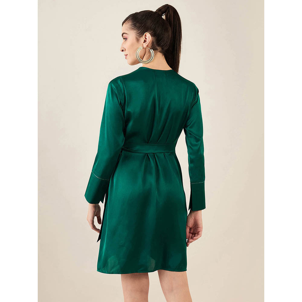 First Resort by Ramola Bachchan Teal Wrap Around Embellished Satin Short Dress