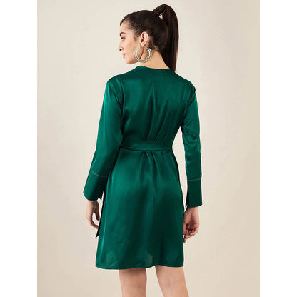 First Resort by Ramola Bachchan Teal Wrap Around Embellished Satin Short Dress