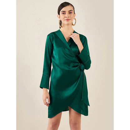 First Resort by Ramola Bachchan Teal Wrap Around Embellished Satin Short Dress