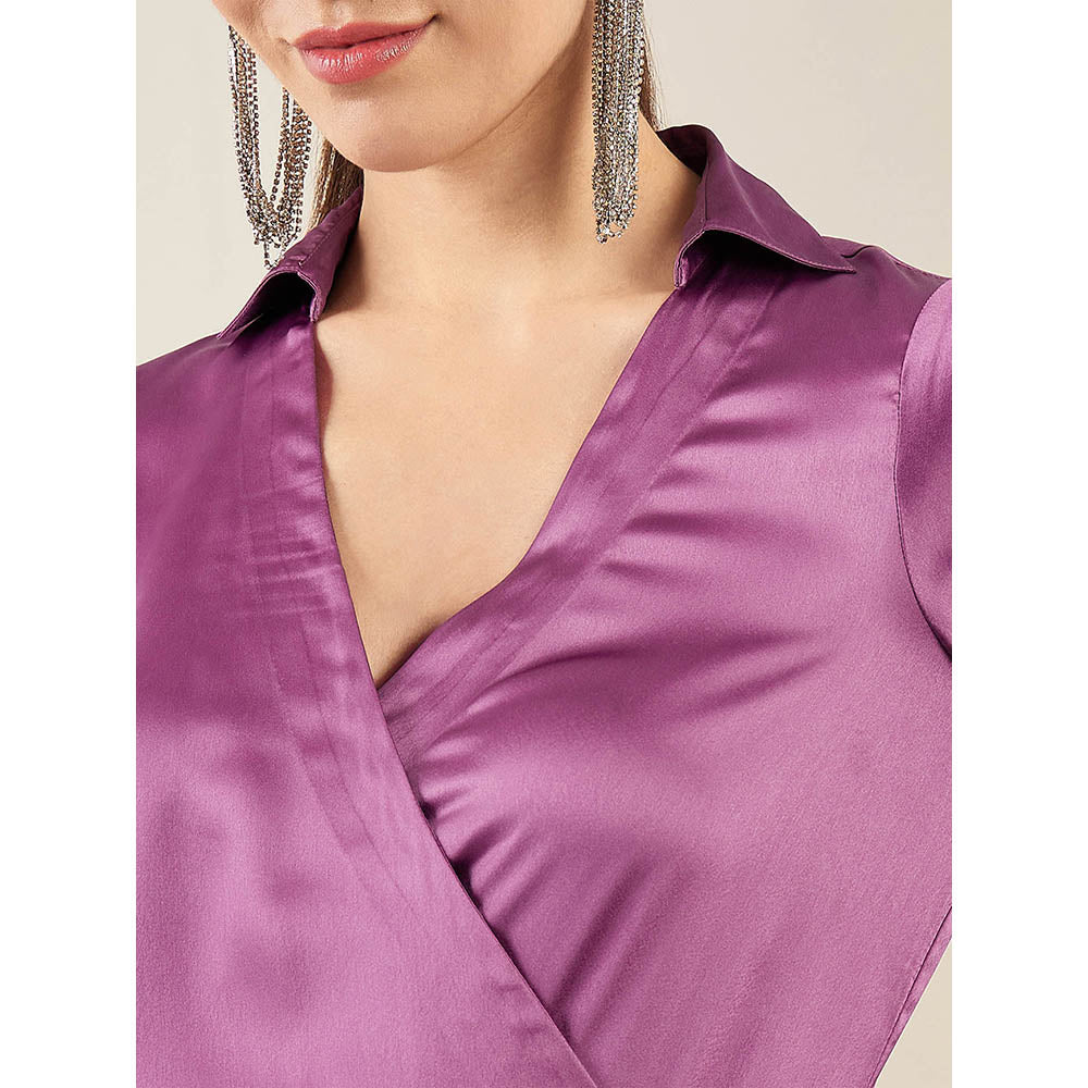 First Resort by Ramola Bachchan Lilac Wrap Around Embellished Satin Mid Length Dress