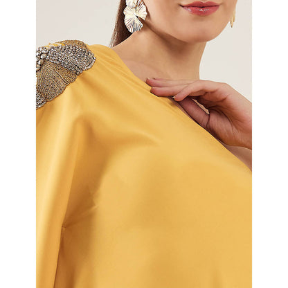 First Resort by Ramola Bachchan Mustard One-Shoulder Crystal Embroidered Dress