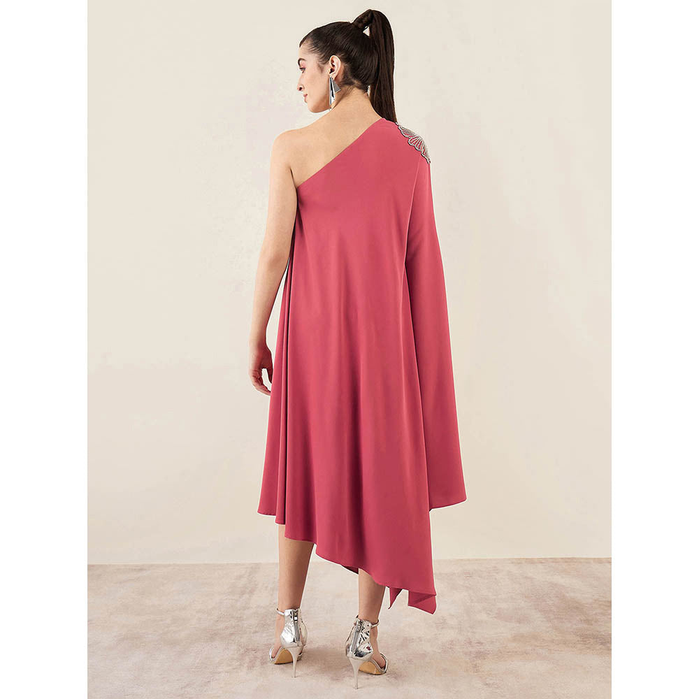 First Resort by Ramola Bachchan Rouge Red One-Shoulder Crystal Embroidered Dress