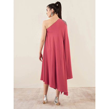 First Resort by Ramola Bachchan Rouge Red One-Shoulder Crystal Embroidered Dress