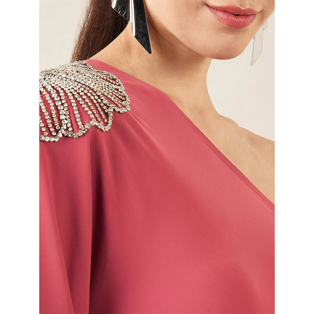 First Resort by Ramola Bachchan Rouge Red One-Shoulder Crystal Embroidered Dress
