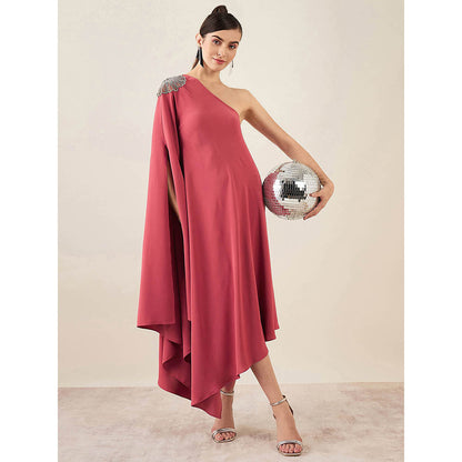 First Resort by Ramola Bachchan Rouge Red One-Shoulder Crystal Embroidered Dress
