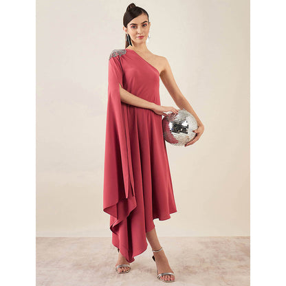 First Resort by Ramola Bachchan Rouge Red One-Shoulder Crystal Embroidered Dress