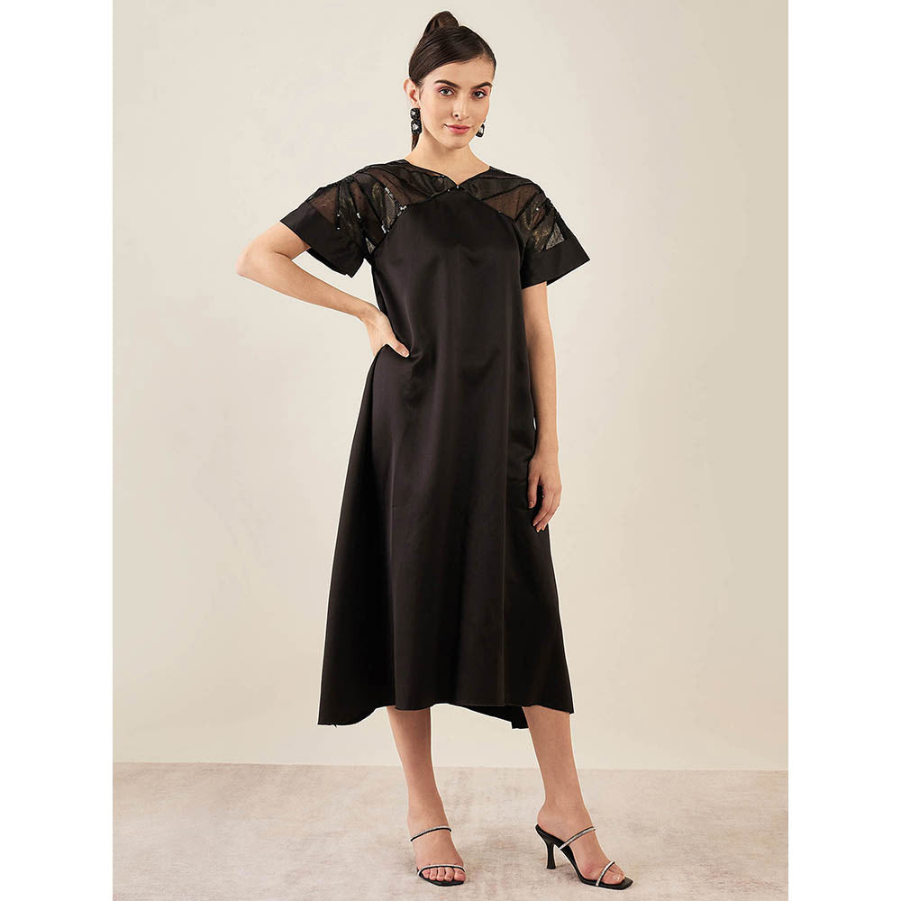First Resort by Ramola Bachchan Black Sequin Embroidered Mid Length Dress