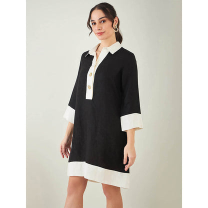First Resort by Ramola Bachchan Black and Off-White Linen Dress