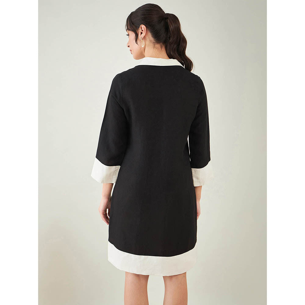 First Resort by Ramola Bachchan Black and Off-White Linen Dress